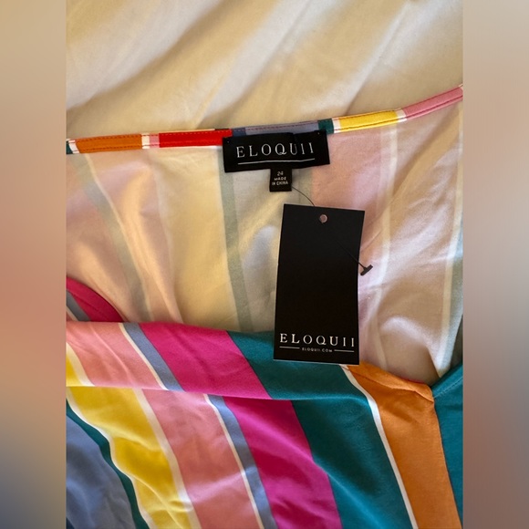 NWT Eloquii Bright Rainbow Striped Wrap Dress - Picture 4 of 5